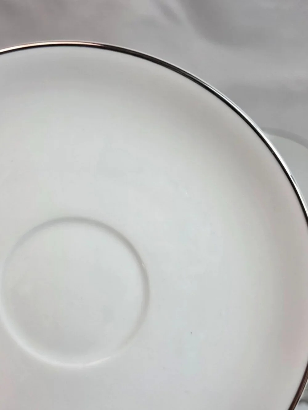 FOUR Noritake Colony Cup & Saucer Sets White Coupe Shape Platinum Trim